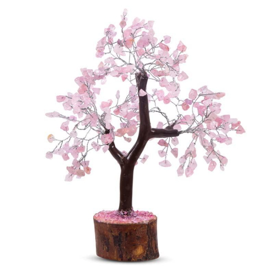 GOGA FASHION 24 SEVEN Rose Quartz Tree with Cork Lights for Love and Happiness,Feng Shui Tree for Love Attraction and Prosperity,350 Beads Bonsai Tree