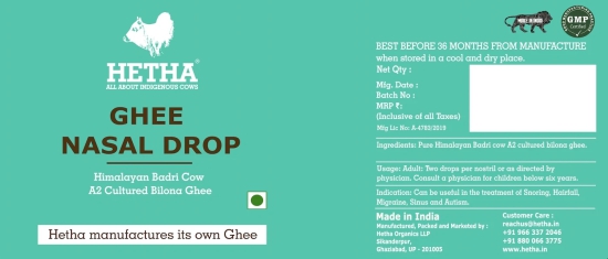 Ghee Nasal Drop (Size - 30ml) by HETHA ORGANICS LLP