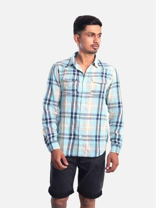 Men Light Blue Checkered Casual cotton Shirt