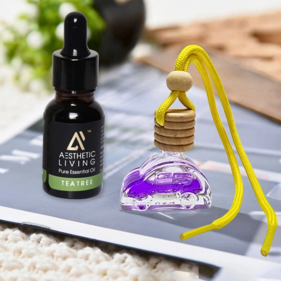 Aesthetic Living Car Aromatizer Diffuser Bottle with Essential Oil (Car Shape Bottle -10 ml + Tea Tree Essential Oil, 15 ml)