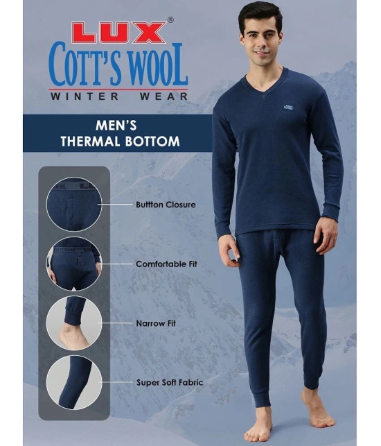 Lux Cottswool - Blue Cotton Blend Mens Thermal Bottoms ( Pack of 1 ) - None