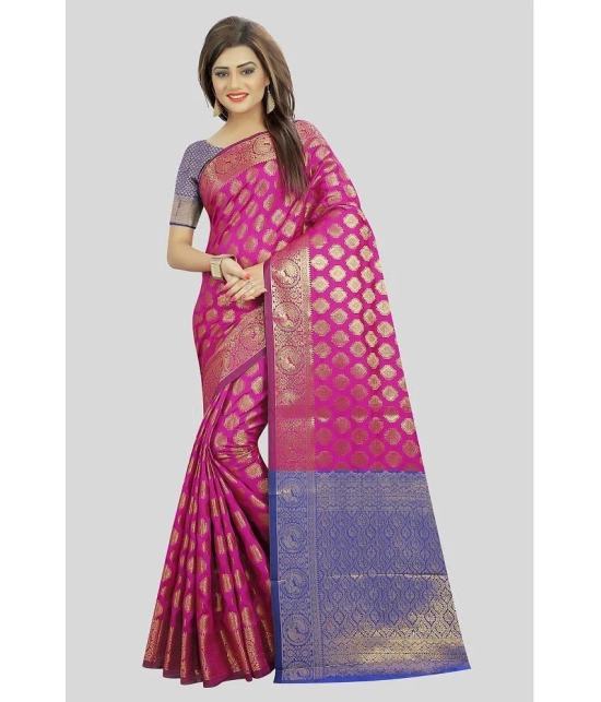 Gazal Fashions - Pink Banarasi Silk Saree With Blouse Piece ( Pack of 1 ) - Pink