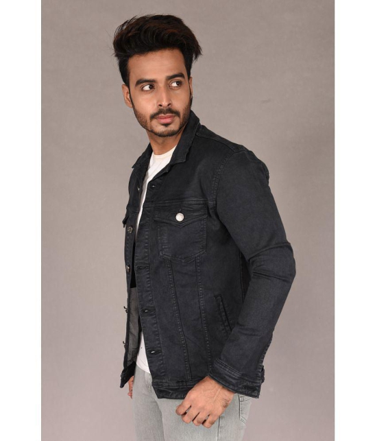 Aflash Cotton Blend Mens Denim Jacket - Dark Grey ( Pack of 1 ) - None