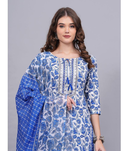 JC4U Cotton Printed Kurti With Pants Womens Stitched Salwar Suit - Blue ( Pack of 1 ) - None