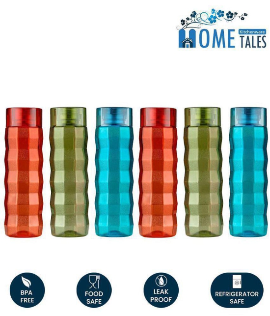 HOMETALES Multicolour PET Fridge Water Bottle (1000ml each), (6U), Checkered Pattern - Multicolour