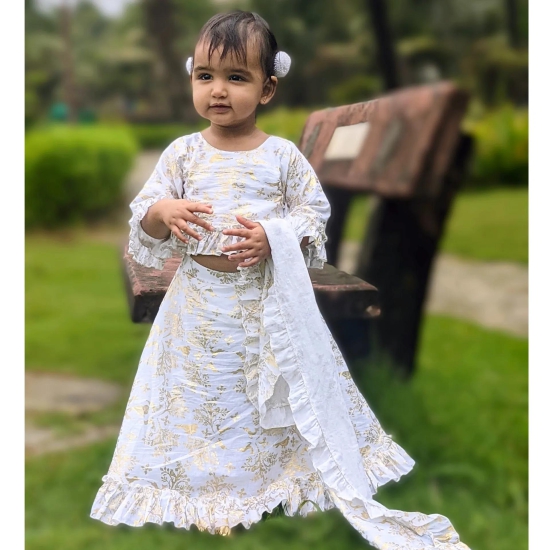 Malmal Lehenga Set | Sonchiriya | White & Gold-6-8Y