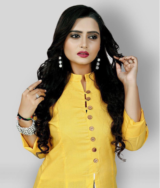 Rangrasiya - Yellow Cotton Blend Women''s Front Slit Kurti ( Pack of 1 ) - XXL