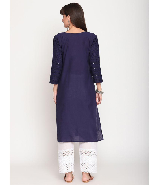 Queenley - Navy Cotton Women's Straight Kurti ( Pack of 1 ) - XL