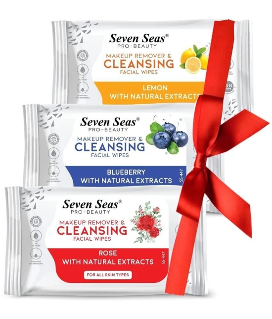 Seven Seas Makeup Remover & Cleansing Facial Wipes Pack Of 03(Lemon,Rose,Blueberry)