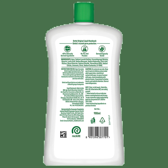 Dettol Liquid Handwash - Original Hand Wash Germ Defence Formula, 10X Better Germ Protection, 900 Ml Refill Bottle