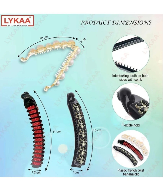 Lykaa Pearl Banana Clip Clutchers Acrylic Hair Barrettes Korean Hair Claw Clip for Women - 3Pcs - Multi