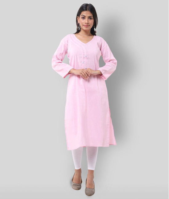 DESHBANDHU DBK - Pink Cotton Womens Straight Kurti - None