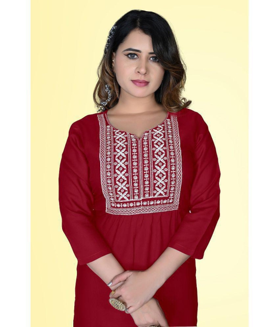 haya fashion - Maroon Rayon Women's Straight Kurti ( Pack of 1 ) - None