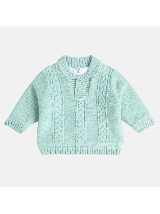 Miniklub Baby Boys Collar Full Sleeve Knit Sweater (Mint Green Color) - None