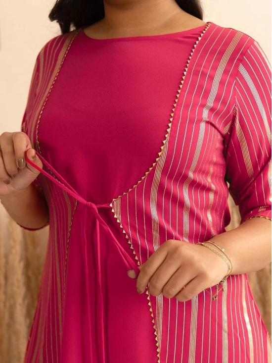 Janasya Crepe Striped A-line Womens Kurti - Pink ( Pack of 1 ) - None