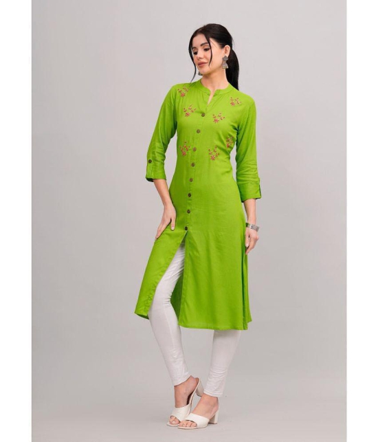 MAUKA Rayon Embroidered Front Slit Womens Kurti - Green ( Pack of 1 ) - None