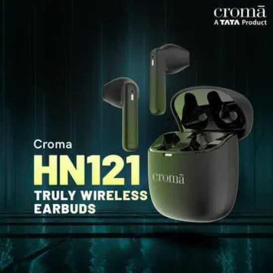 Croma TWS Earbuds (Sweat & Water Resistant, Upto 32 Hours Playback, Black & Grey)