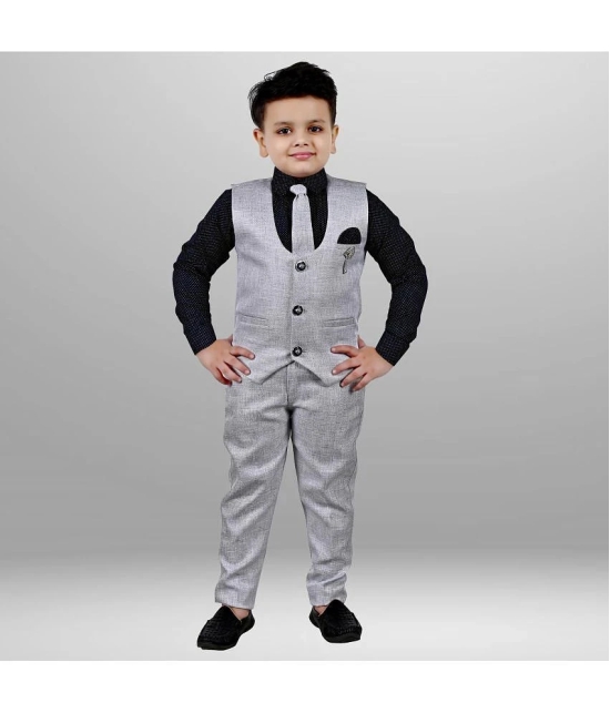 J D Creation - Grey Cotton Boys Indo Western Shirt & Pant with Waistcoat Set ( Pack of 1 ) - None