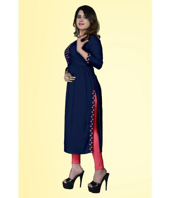 haya fashion - Navy Rayon Women's Straight Kurti ( Pack of 1 ) - None