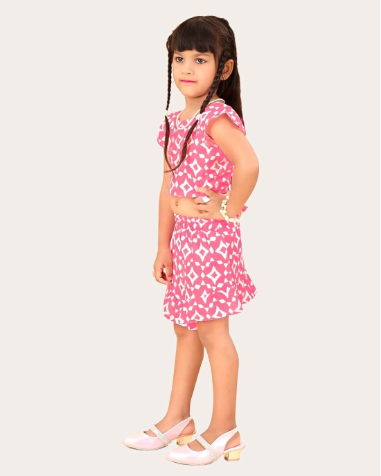 Girls Printed Stylish Flared Palazzo With Crop Top-Pink / 8 Years-9 Years