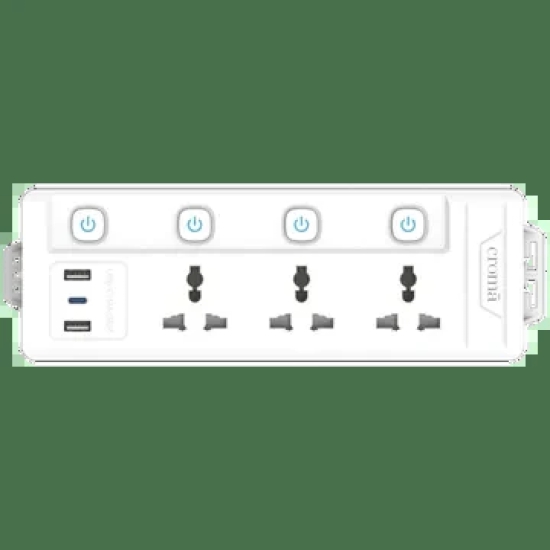 Croma 6 Amps 3 Sockets Surge Protector (2 Meters, Child Safety Shutters, White)