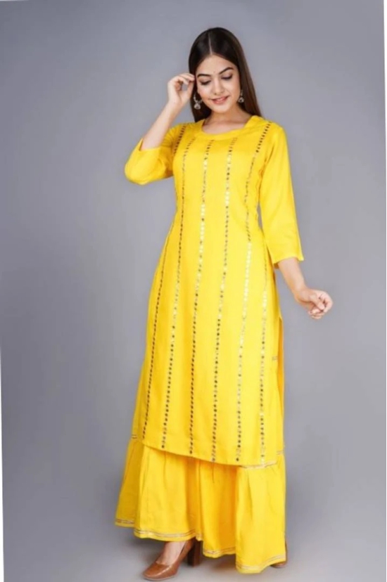 MIRROR WORK KURTA WITH SHARARA-2XL / Yellow