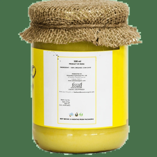 Sanatan Organic A2 Certified Organic Pure Desi Cow Ghee - 500 ml