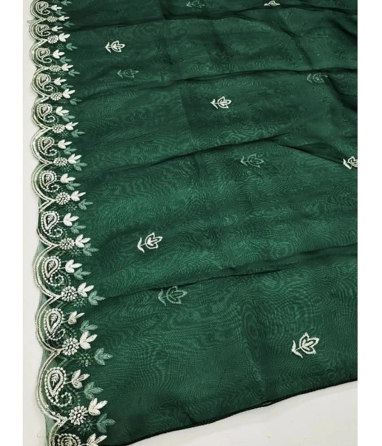 Gazal Fashions Unstitched Organza Embroidered Dress Material - Green ( Pack of 1 ) - Green