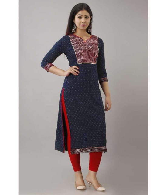 OFLINE SELCTION - Navy Blue Cotton Blend Women''s Straight Kurti ( Pack of 1 ) - None