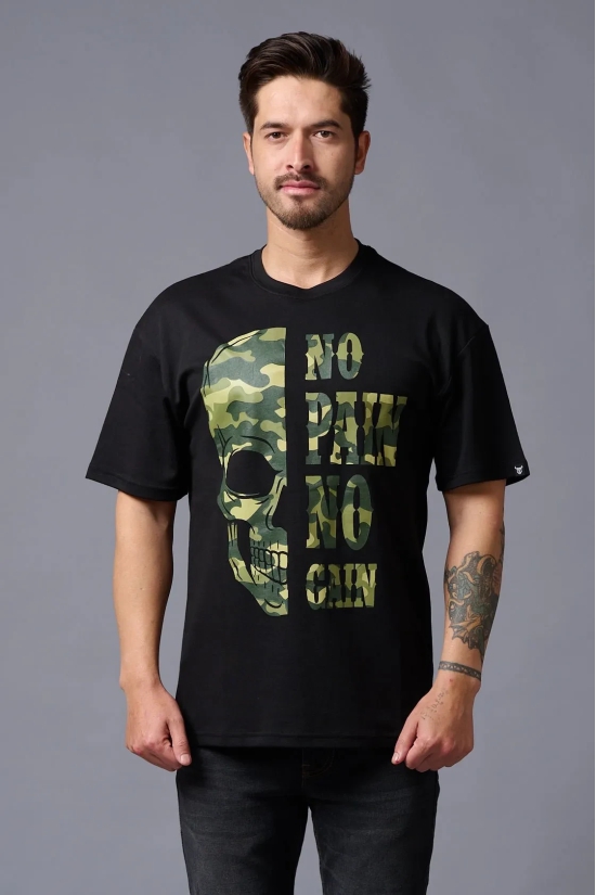 No Pain No Gain in Camo Print Black Oversized T-Shirt for Men XL