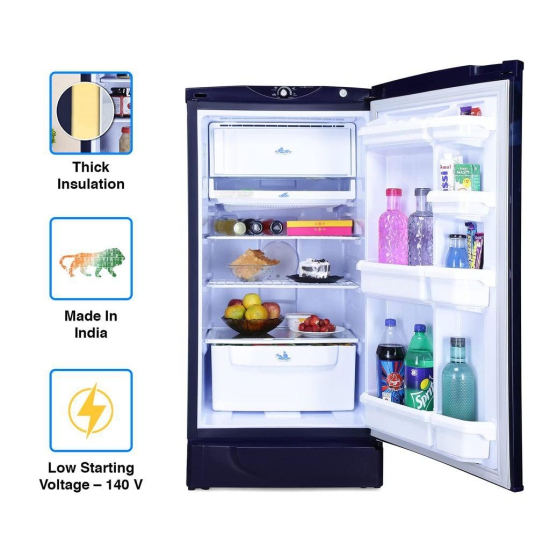 Godrej 180 L 2 Star Advanced Capillary Technology, With Jumbo Vegetable Tray Direct Cool Single Door Refrigerator (RD EDGE 205B WRF PP BL, Pep Blue)