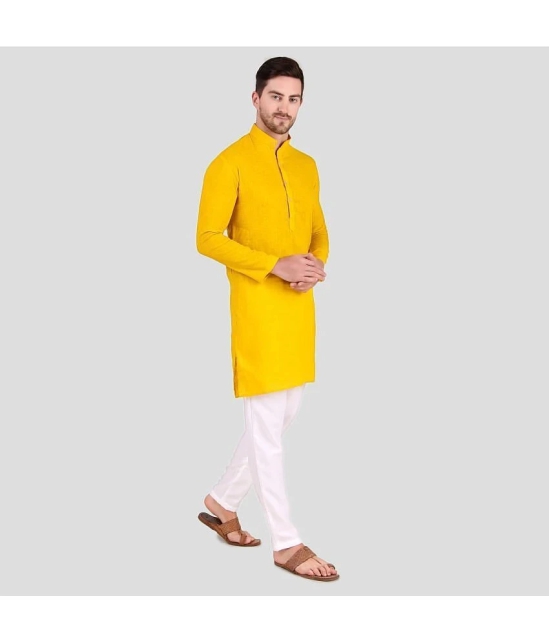 Preen Yellow Cotton Blend Regular Fit Mens Kurta Pyjama Set ( Pack of 1 ) - None