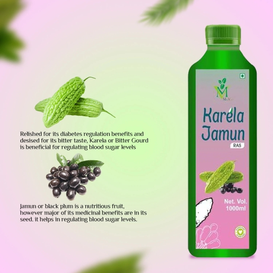 Mint Veda 100% Pure Natural Karela Jamun Juice Which Controls SBlood Sugar, Lowers Bad Cholesterol Naturally, Sugar Free Healthy Herbal Juice, 1 Litre Pack of 2