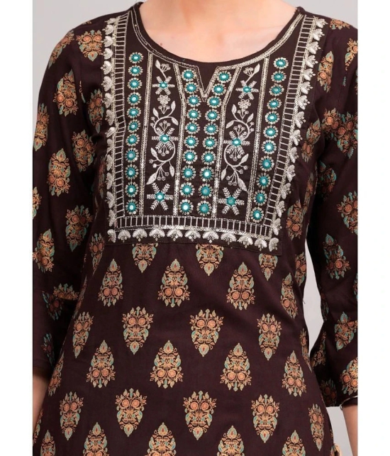 MAUKA Rayon Printed Straight Womens Kurti - Brown ( Pack of 1 ) - None