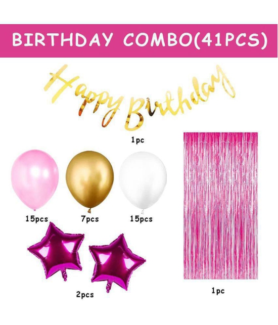 Party Propz Happy Birthday Decorations For Girls Combo Set- Pink White Gold Metallic Balloons, Happy Birthday Banner, Foil Curtain, Star Foil Balloons - Girls, Women, 1st, 2nd, 3rd, 4, 5,6th