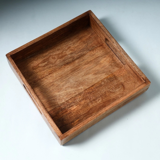 Hand Carved Natural Neem Wooden Tray (10 x 10 in)