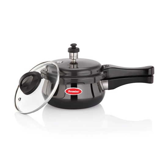 Premier Cucina Trendy Black Induction Bottom Handi Pressure Cooker With Glass Lid - 3 Ltr