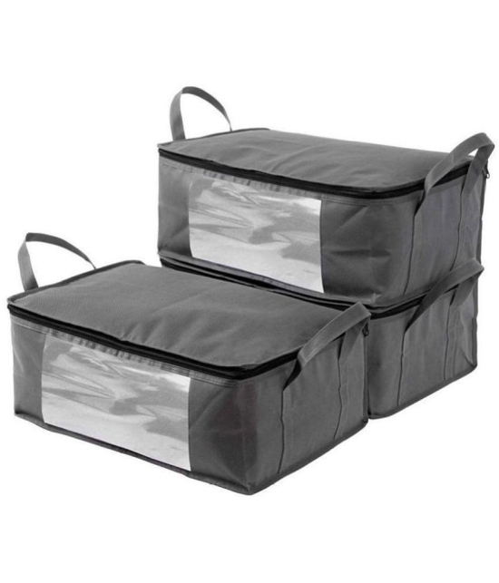 SH NASIMA Set of 3 Underbed Storage Bag, Storage Organizer, Blanket Cover with Front Handle - (Full Grey)