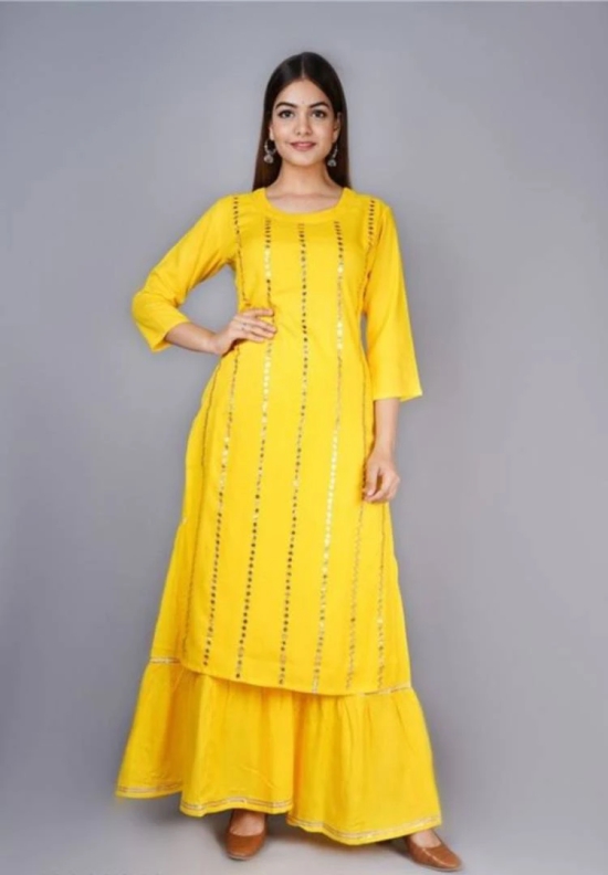 MIRROR WORK KURTA WITH SHARARA-S / Yellow