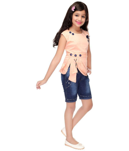 PARI FASHION - PeachPuff Denim Girl's Top With Shorts ( Pack of 1 ) - None