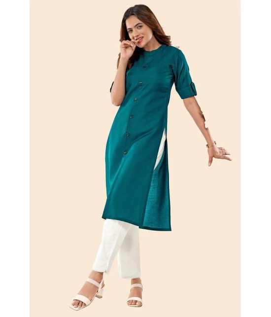 Glomee - Teal Cotton Womens Front Slit Kurti ( Pack of 1 ) - None