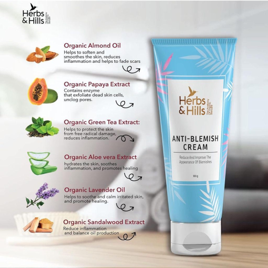 Herbs & Hills Anti Blemish Cream 100g | All Skin Types, Help to Improve Skin Clarity, Refine Skin Tone, Reduce Pigmenatation Marks & Clear Blemishes, Face Cream, Oil Free Cosmetic Formulation