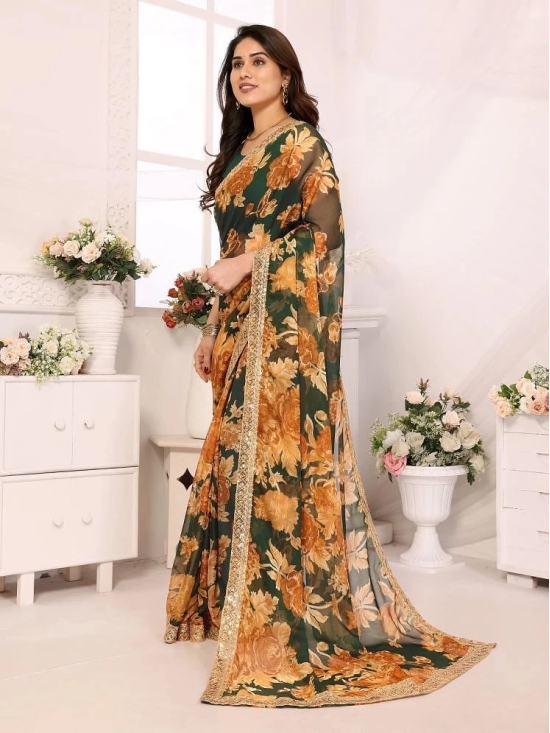 Gazal Fashions Organza Printed Saree With Blouse Piece - Multicolor1 ( Pack of 1 ) - Multicolor1