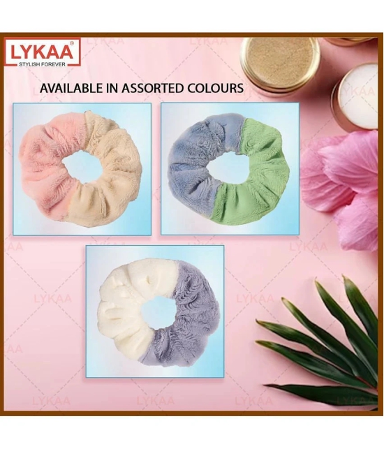 LYKAA Fur Microfabric Hair Scrunchies Elastics Ponytail Holders for Women & Girls - 3 Pcs Multicolor - Multi