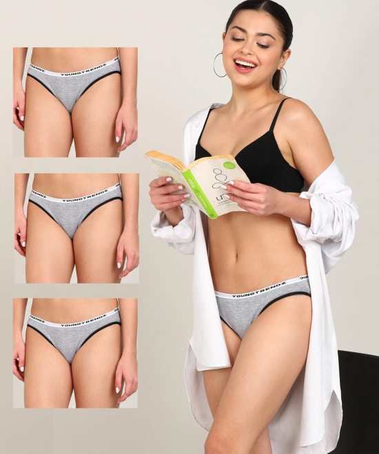 Women Branded Elastic Hipster Pack Of 3 - Briefs-2XL / Grey