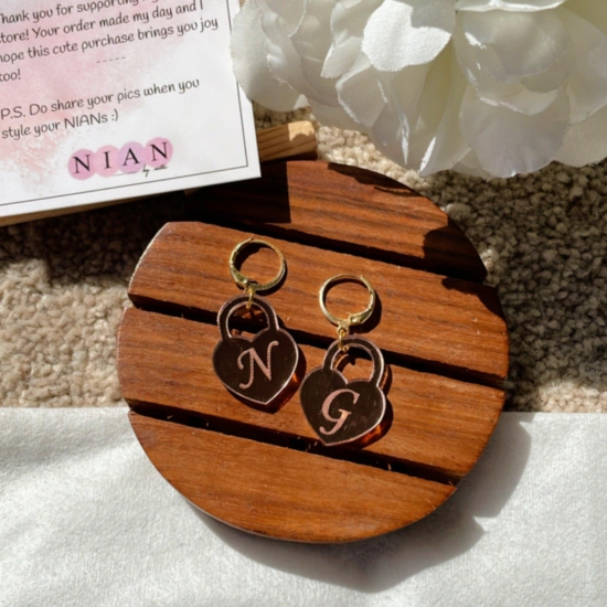 Initial Heart Lock Earrings