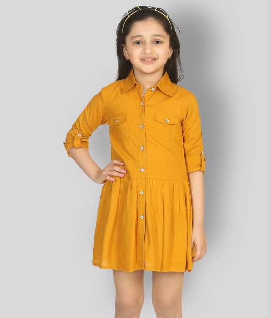 Naughty Ninos - Yellow Cotton Girls Shirt Dress ( Pack of 1 ) - None