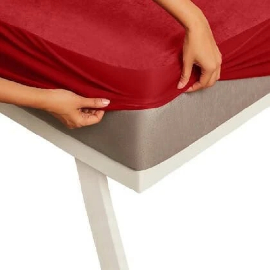 Mattress protector maroon waterproof cover for double bed (78 x 72 inch)-Maroon / 78 x 72 inch