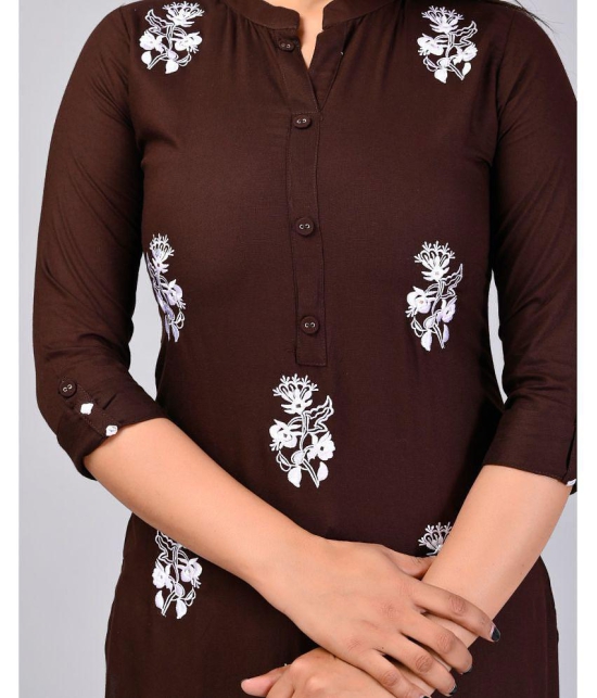 MAUKA Rayon Embroidered Kurti With Palazzo Women's Stitched Salwar Suit - Brown ( Pack of 1 ) - None