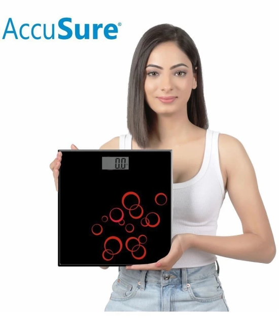 AccuSure Black & Silver Digital Bathroom Weighing Scale, LCD Panel,6mm Tempered Glass - 1Yr Warranty